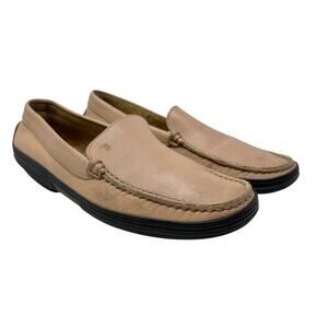 Tod's Driving Loafers Penny Slip On Flats Leather‎ Rubber Beige Size 37 US 7
